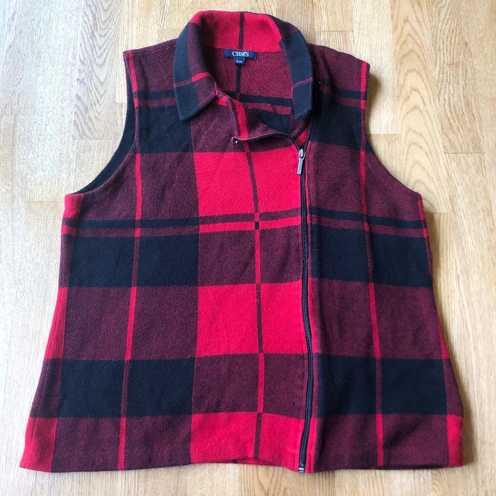 Chaps Asymmetrical Buffalo Plaid Vest Soft Cozy XL